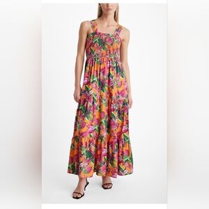 NWT!Express Resort Floral Square Neck Women's Smocked Tiered Maxi Party Dress XS